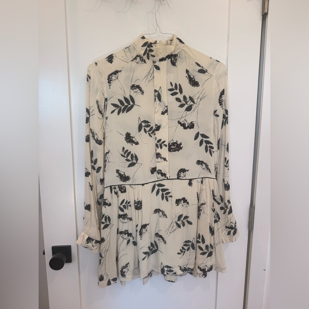 Ganni Cream Printed Long Sleeve Dress